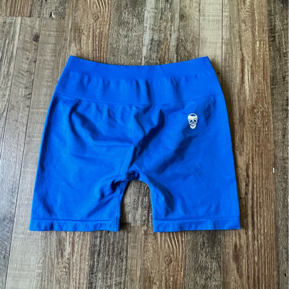 Royal Blue Women's Athletic Bike Shorts with Skull Accent